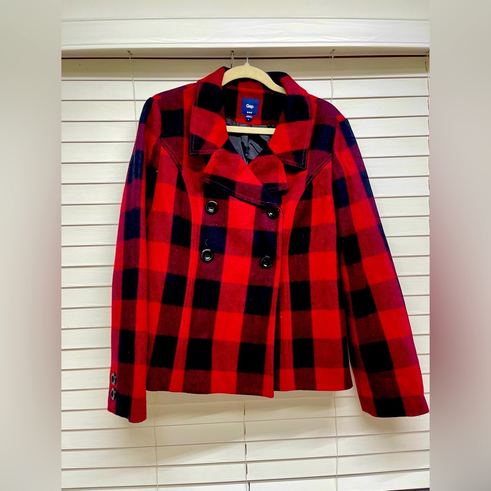 Red & Black Plaid GAP Peacoat